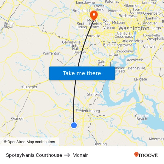 Spotsylvania Courthouse to Mcnair map