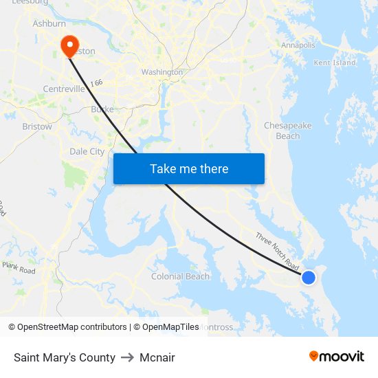 Saint Mary's County to Mcnair map