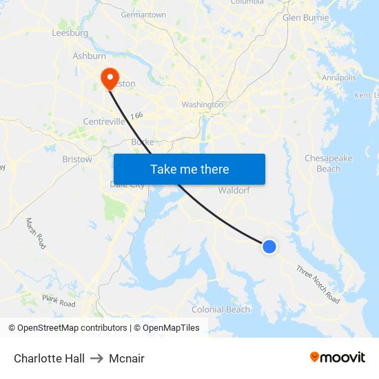 Charlotte Hall to Mcnair map