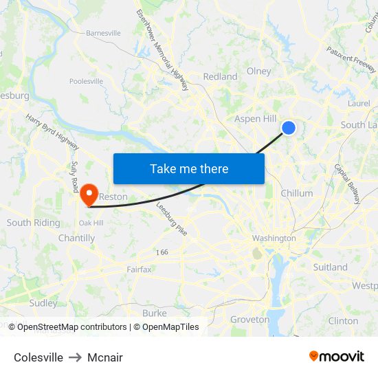 Colesville to Mcnair map