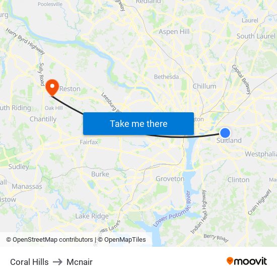 Coral Hills to Mcnair map