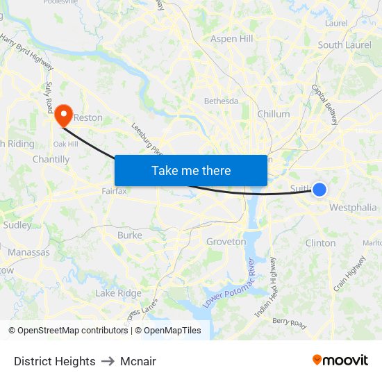 District Heights to Mcnair map