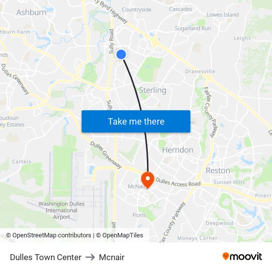 Dulles Town Center to Mcnair map