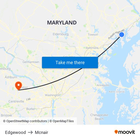 Edgewood to Mcnair map