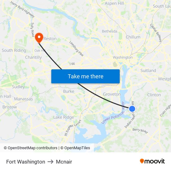 Fort Washington to Mcnair map