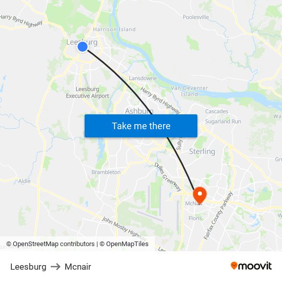 Leesburg to Mcnair map