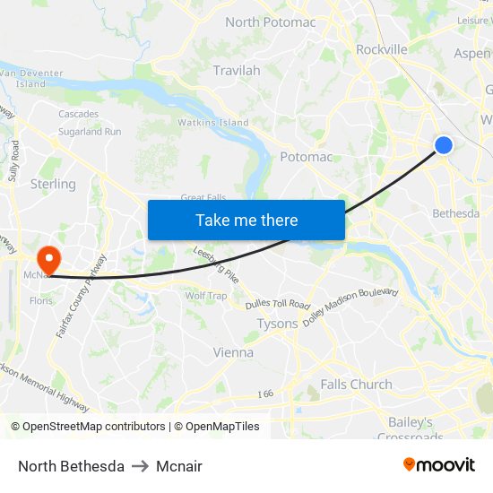 North Bethesda to Mcnair map