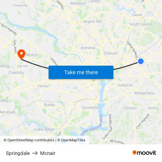 Springdale to Mcnair map