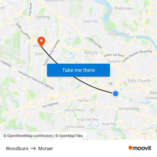 Woodburn to Mcnair map