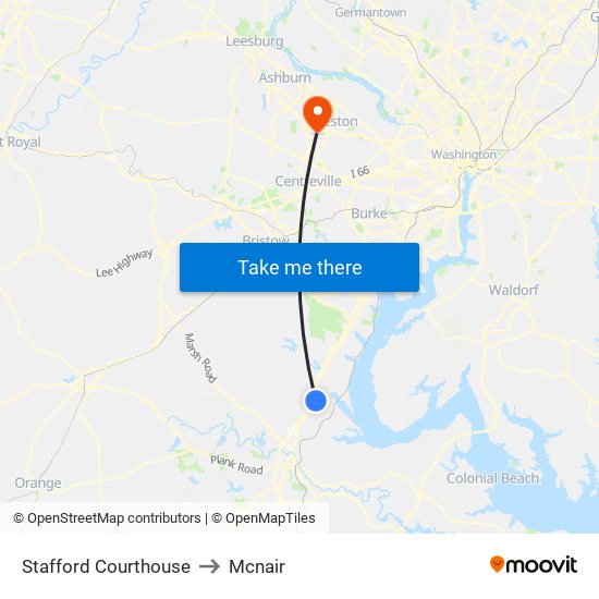 Stafford Courthouse to Mcnair map