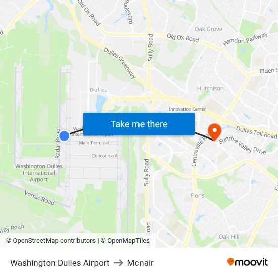 Washington Dulles Airport to Mcnair map