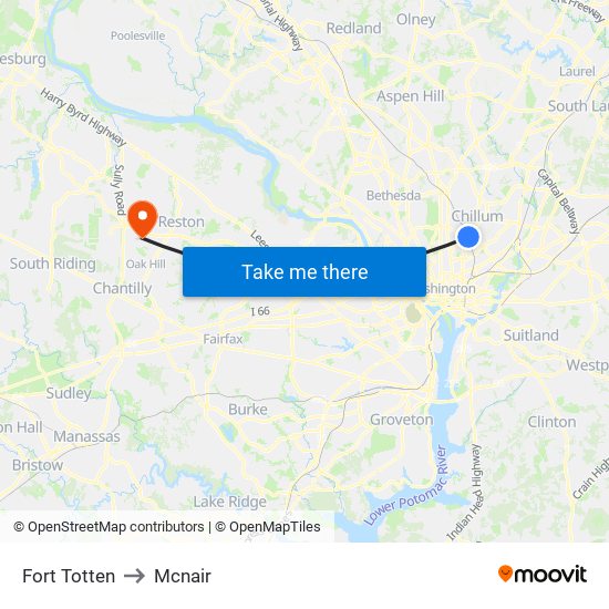 Fort Totten to Mcnair map