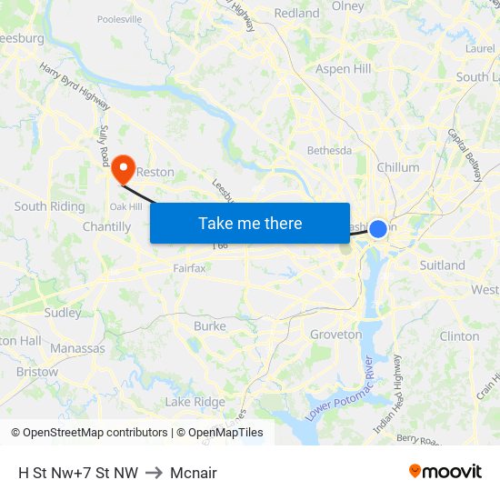 H St Nw+7 St NW to Mcnair map