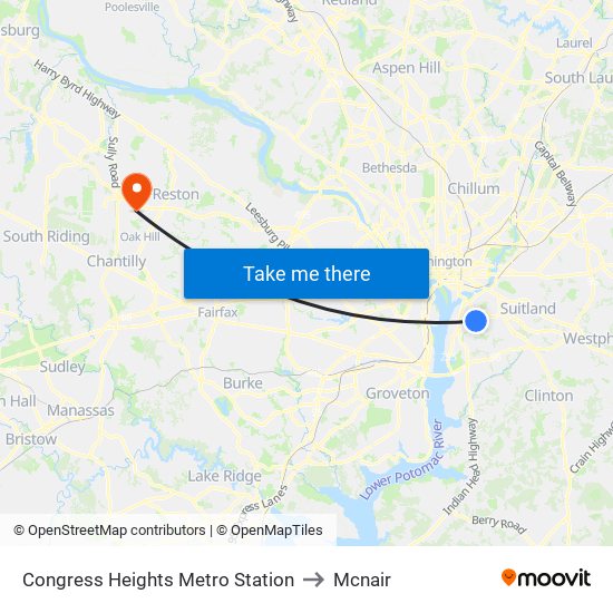 Congress Heights Metro Station to Mcnair map