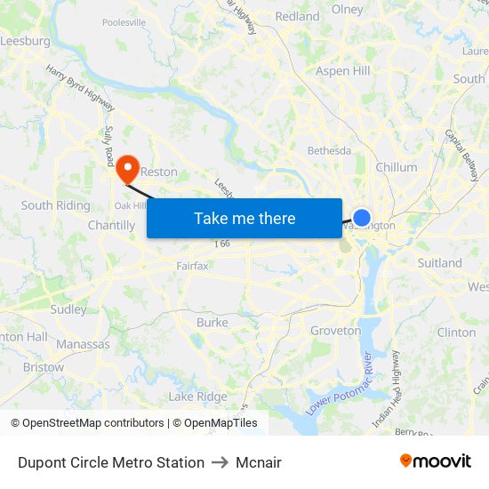 Dupont Circle Metro Station to Mcnair map
