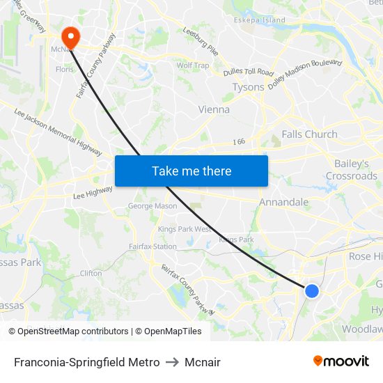 Franconia-Springfield Metro to Mcnair map