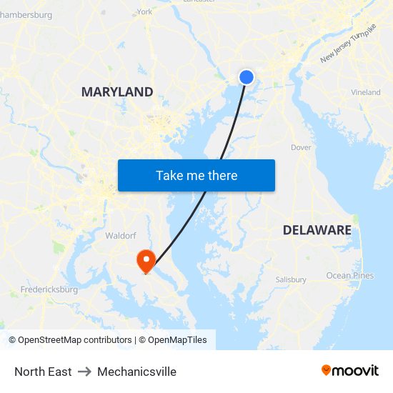 North East to Mechanicsville map