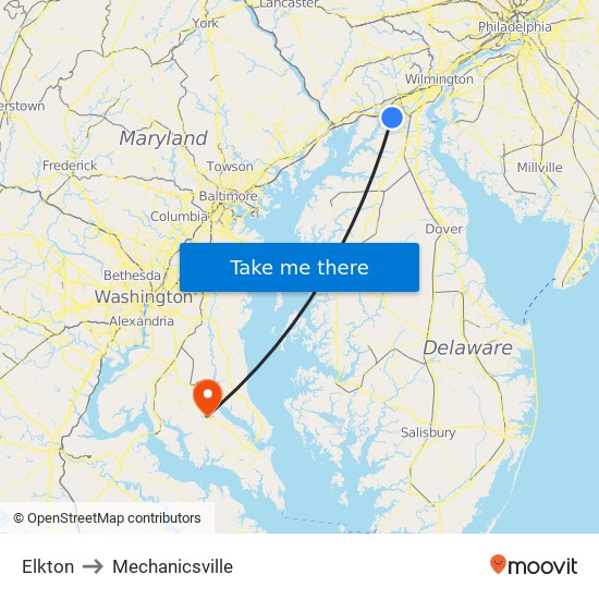 Elkton to Mechanicsville map