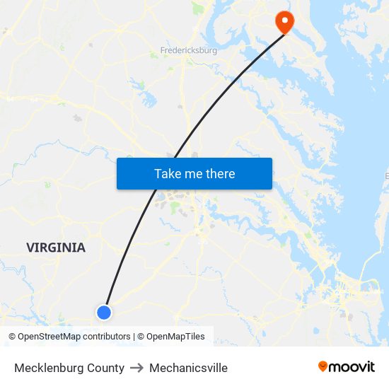 Mecklenburg County to Mechanicsville map