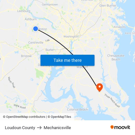 Loudoun County to Mechanicsville map