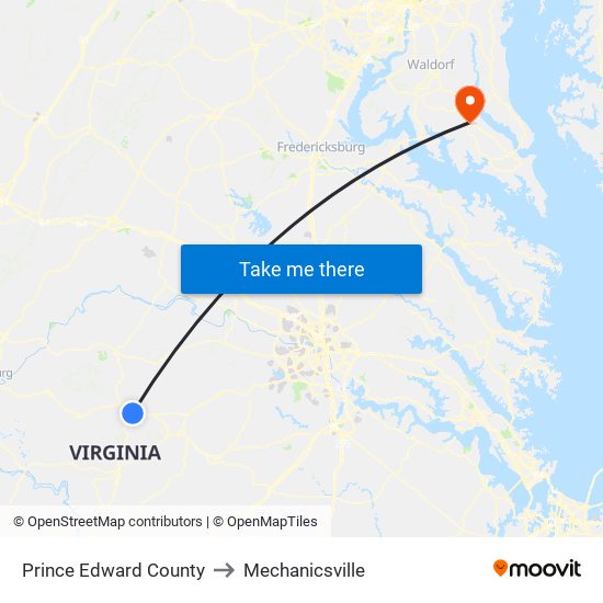 Prince Edward County to Mechanicsville map