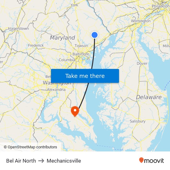 Bel Air North to Mechanicsville map