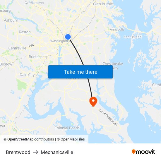 Brentwood to Mechanicsville map