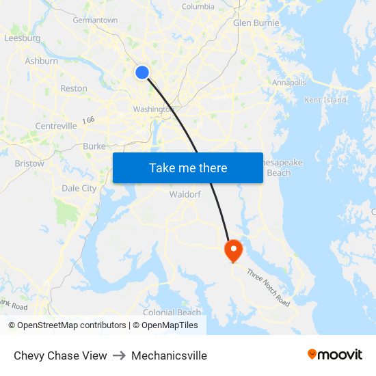 Chevy Chase View to Mechanicsville map