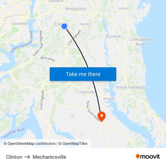 Clinton to Mechanicsville map