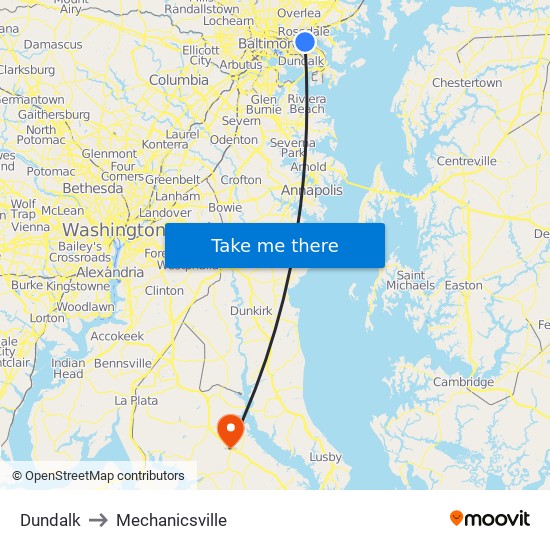 Dundalk to Mechanicsville map