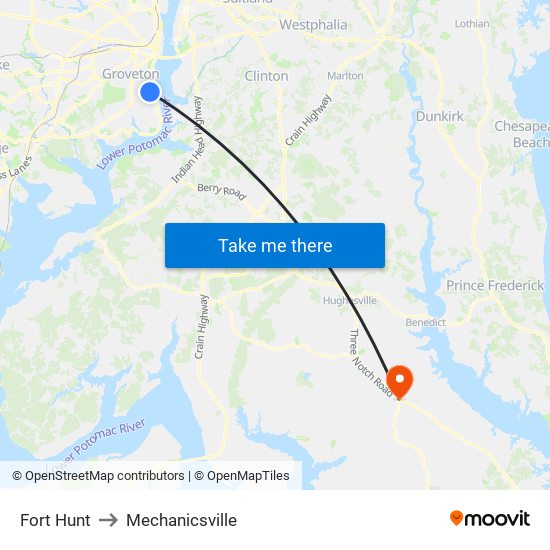 Fort Hunt to Mechanicsville map