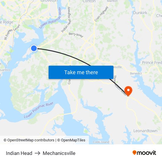 Indian Head to Mechanicsville map