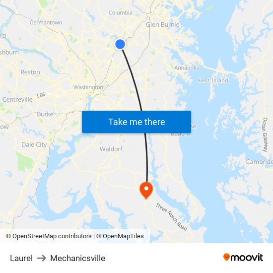 Laurel to Mechanicsville map