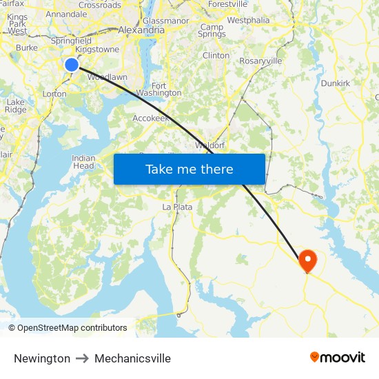 Newington to Mechanicsville map