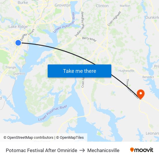 Potomac Festival After Omniride to Mechanicsville map
