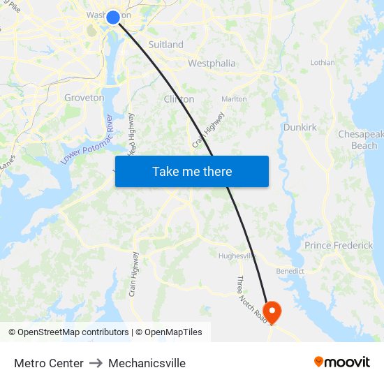 Metro Center to Mechanicsville map