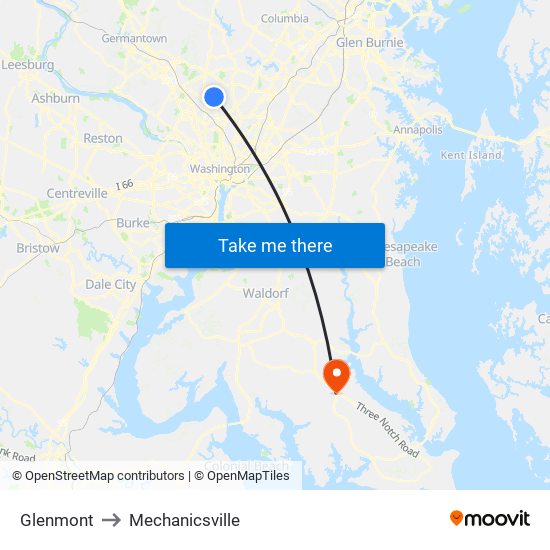 Glenmont to Mechanicsville map