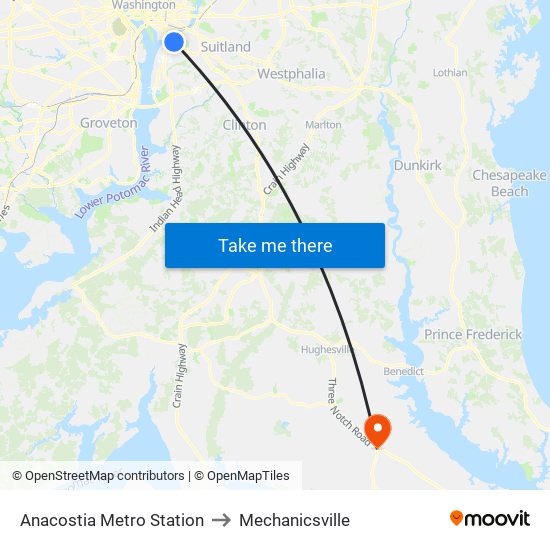 Anacostia Metro Station to Mechanicsville map