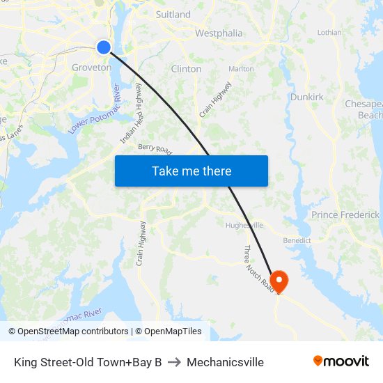 King Street-Old Town+Bay B to Mechanicsville map