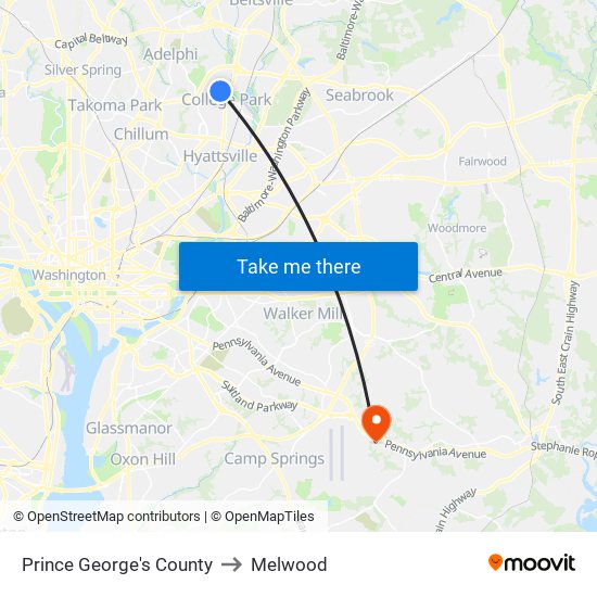 Prince George's County to Melwood map