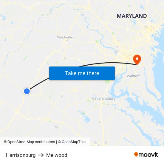 Harrisonburg to Melwood map