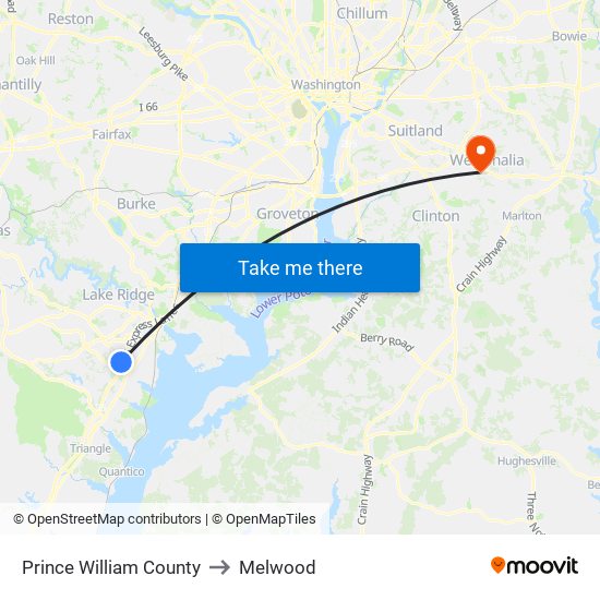 Prince William County to Melwood map