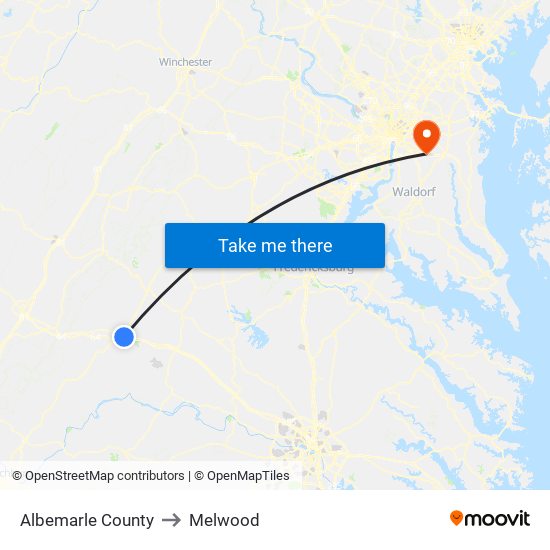 Albemarle County to Melwood map