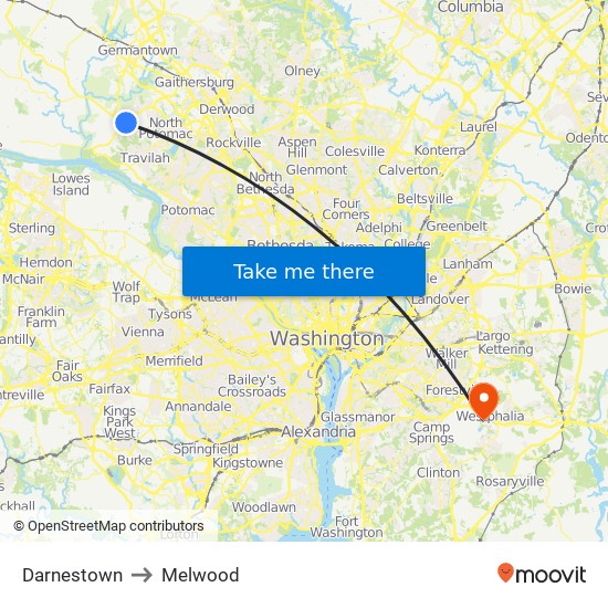 Darnestown to Melwood map