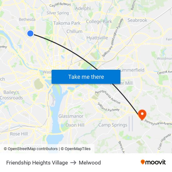 Friendship Heights Village to Melwood map