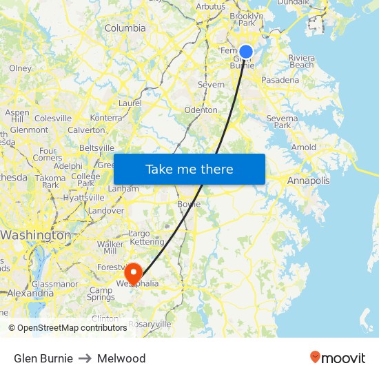 Glen Burnie to Melwood map