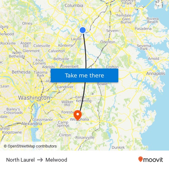 North Laurel to Melwood map