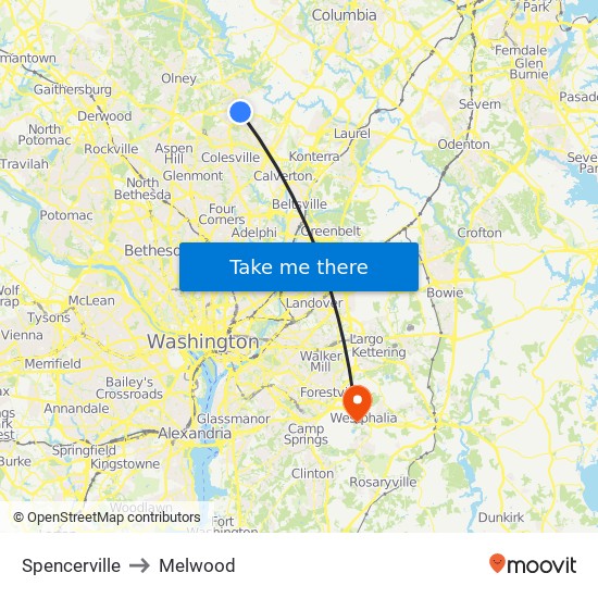 Spencerville to Melwood map