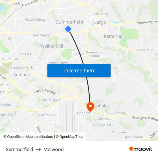 Summerfield to Melwood map