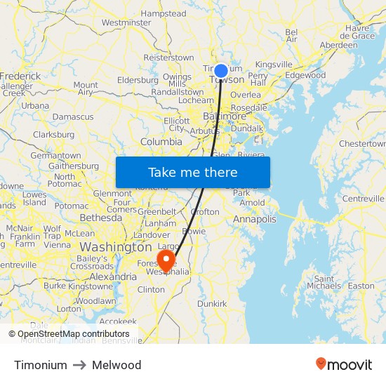 Timonium to Melwood map